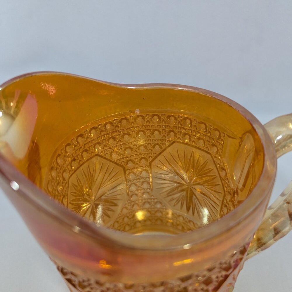 Imperial Glass Star Medallion Marigold Carnival Glass Pitcher Vintage 20 ounces - Picture 7 of 8